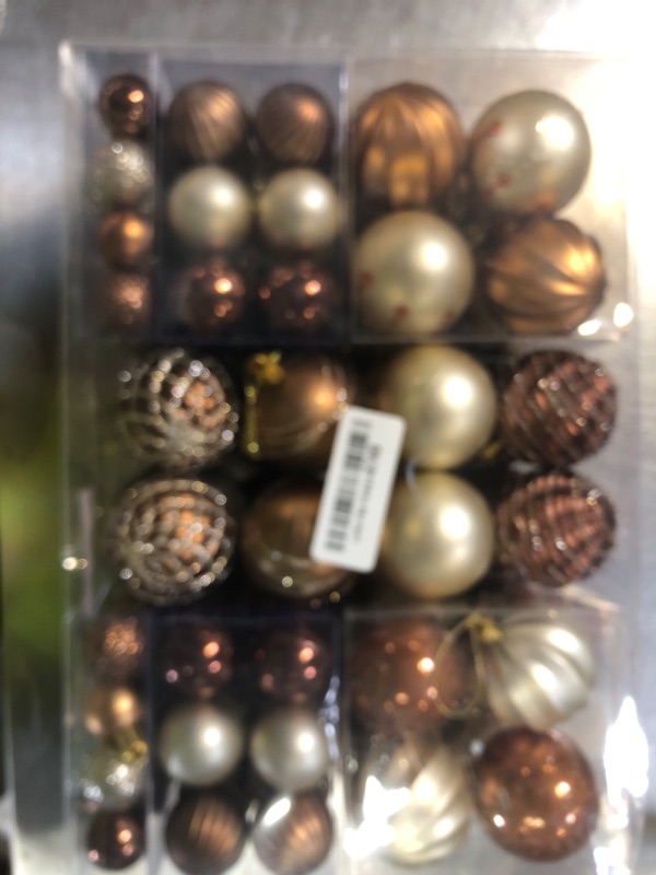 Photo 1 of 100PCS Brown and Gold Christmas Ornaments Set, Shatterproof Christmas Ball Ornaments Bulk, Assorted Decorations Baubles Hanging Ornaments for Christmas Trees Holiday Party Decor (Brown & Gold)