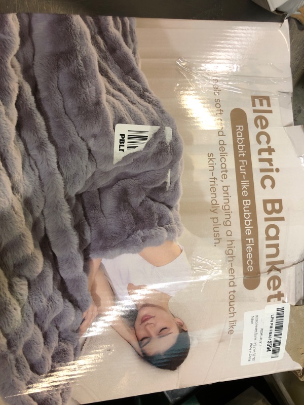 Photo 1 of Heated Blanket Throw, Fast Heating Blanket Throw with 1/2/4/6/9/12 Hours Auto-Off 8 Heat Level, 50'' * 60'' Cozy Faux Rabbit Fur Bubble Blanket, Soft Fluffy Warm Blanket(Dark Grey)