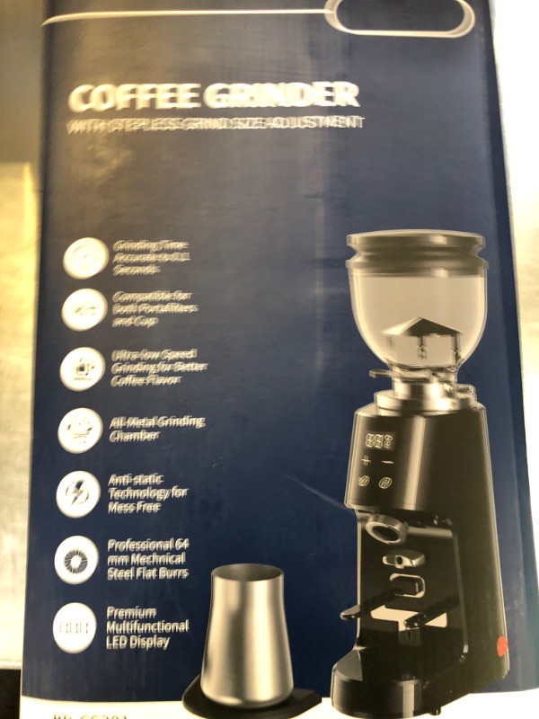 Photo 1 of SHARDOR Professional 64mm Burr Coffee Grinder with 100 Grind Settings and All-Metal Chamber, Coffee Bean Grinder with Adjustable Electronic Timer and LED Display, Anti-Static,Black