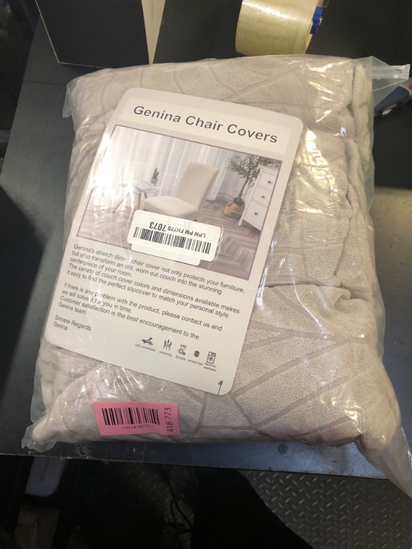 Photo 1 of Genina Waterproof Chair Covers for Dining Room 6 Pack, Stretch Jacquard Dining Chair Cover Removable Washable Chair Protectors Cover for Kitchen, Home (Leaves-Warm Gray, 6 PCS)