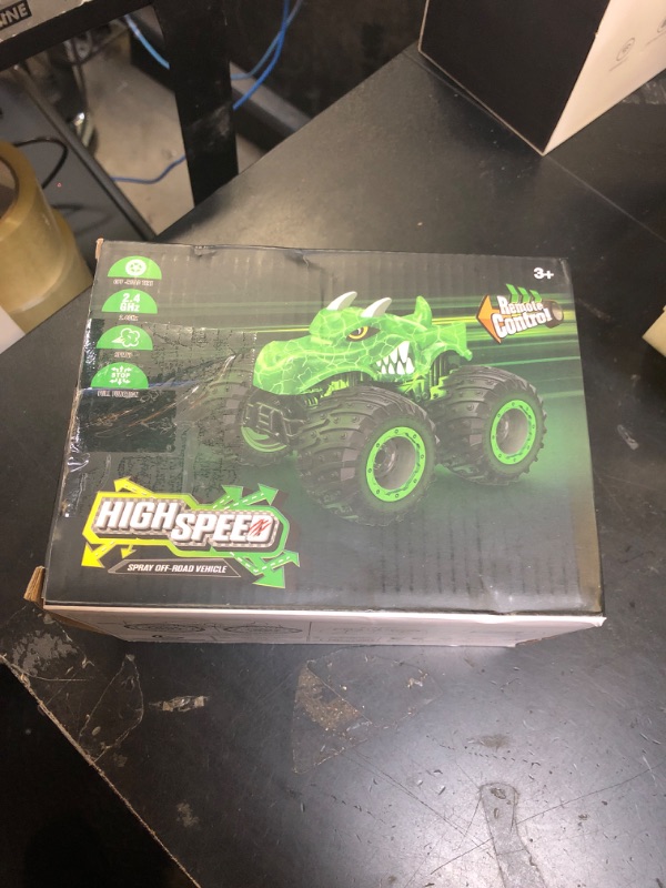 Photo 1 of AUUGUU Remote Control Car, 2.4GHz Monster Trucks Toys with Light Spray, Birthday Gift for Kids 3 4 5 6 7 8, All Terrain RC Cars, Toddler Toys for Boys Girls 3+ Year Old