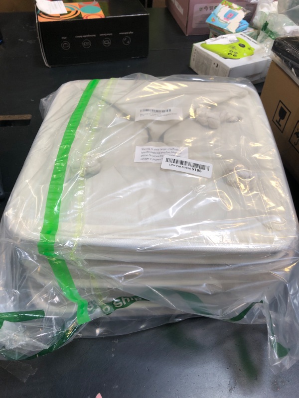 Photo 1 of MidmmVick 13 x 13 Inch Cube Storage Bins, 6 Pack Extra Large Collapsible Fabric Storage Bin with Ropes, Foldable Storage Cubes for Home (White & Beige-13"x13"x13")