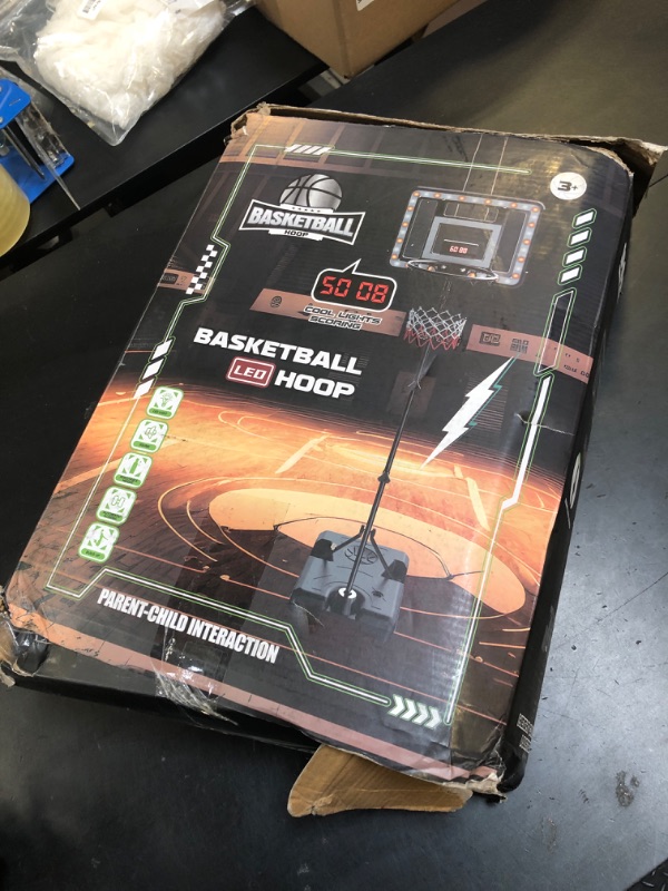 Photo 1 of Kids Indoor Basketball Hoop with Scoreboard & Timer,Toddler Adjustable Height 3ft-5.8ft Basketball Hoop with Stand Goal Toy for Outdoor Backyard,Sports Game Play for Boys Age 3 4 5 6 7 8