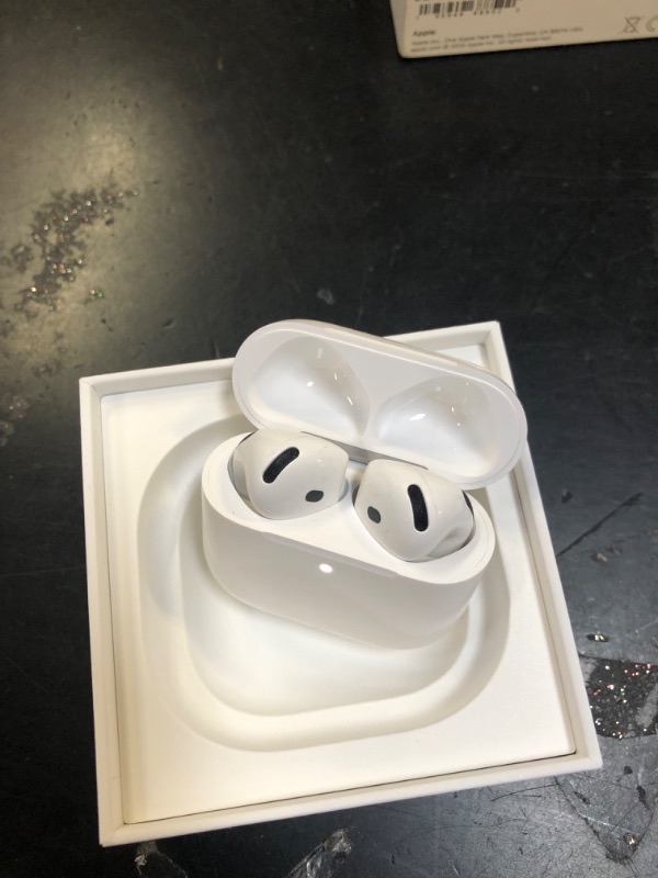 Photo 1 of Apple AirPods 4 Wireless Earbuds, Bluetooth Headphones, Personalized Spatial Audio, Sweat and Water Resistant, USB-C Charging Case, H2 Chip, Up to 30 Hours of Battery Life, Effortless Setup for iPhone