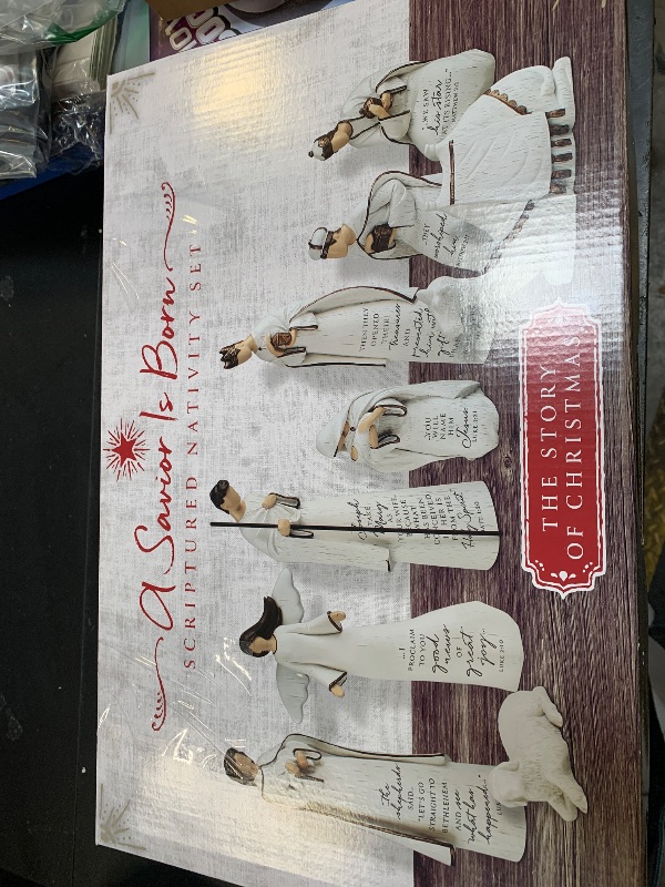 Photo 1 of Lighthouse Christian Products A Savior is Born 9 Piece 7.25 Inch Resin Scriptured Christmas Nativity Set