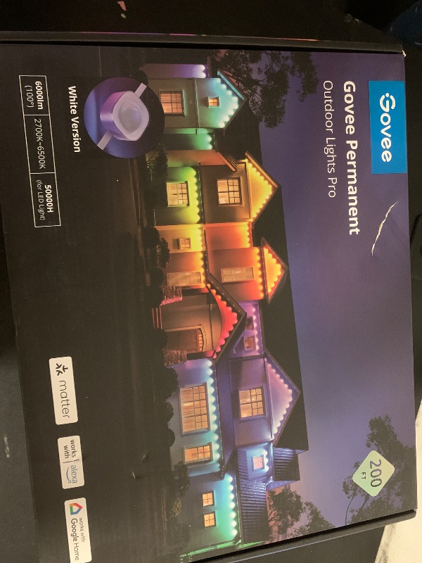Photo 1 of Govee Permanent Outdoor Lights Pro, 200ft with 120 RGBIC LED Lights for Daily and Accent Lighting, 75 Scene Modes for Outdoor Decor, IP67 Waterproof, Works with Alexa, Google Assistant, Matter, White