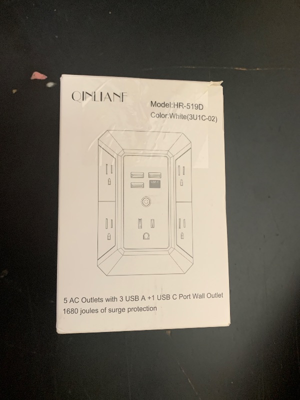 Photo 1 of x0042mrm9fWall Charger, Surge Protector, QINLIANF 5 Outlet Extender with 4 USB Charging Ports (4.8A Total) 3-Sided 1680J Power Strip Multi Plug Adapter Spaced for Home Travel Office (3U1C)