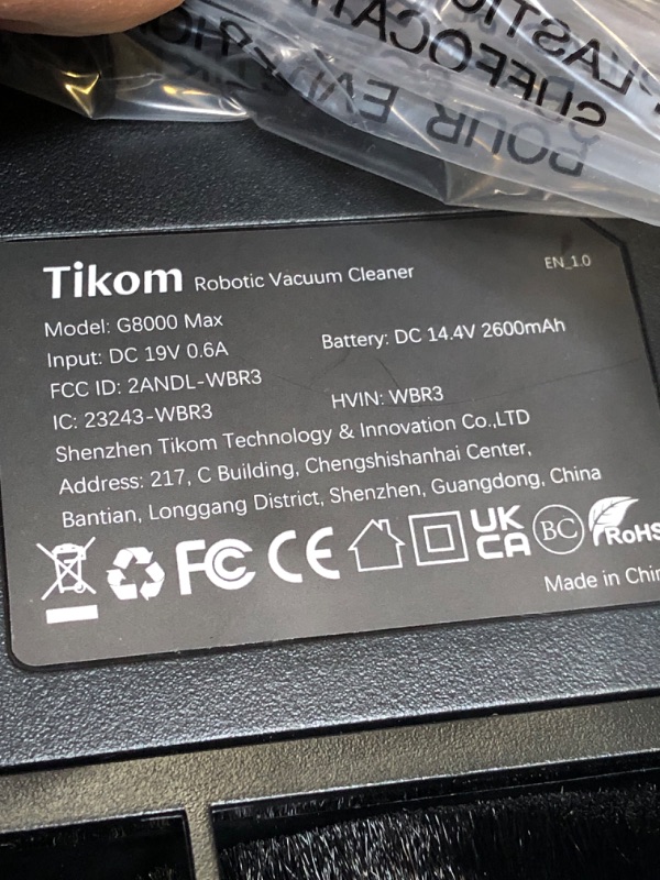 Photo 1 of Tikom Robot Vacuum and Mop Combo, 5000Pa Robotic Vacuum Cleaner, 150 Min Max, App & Remote Control, Ideal for Hard Floor, Carpet, Pet Hair, Self-Charge(G8000 Max)