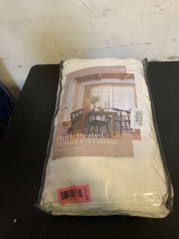 Photo 1 of 102 Inch Long Curtains Pinch Pleat Linen Curtains for Living Room Bedroom 2 Panels Natural Cream Light Filtering Privacy Neutral 102 Inch Pleated Drapes Hooks Rings Back Tab for Window Sliding Door