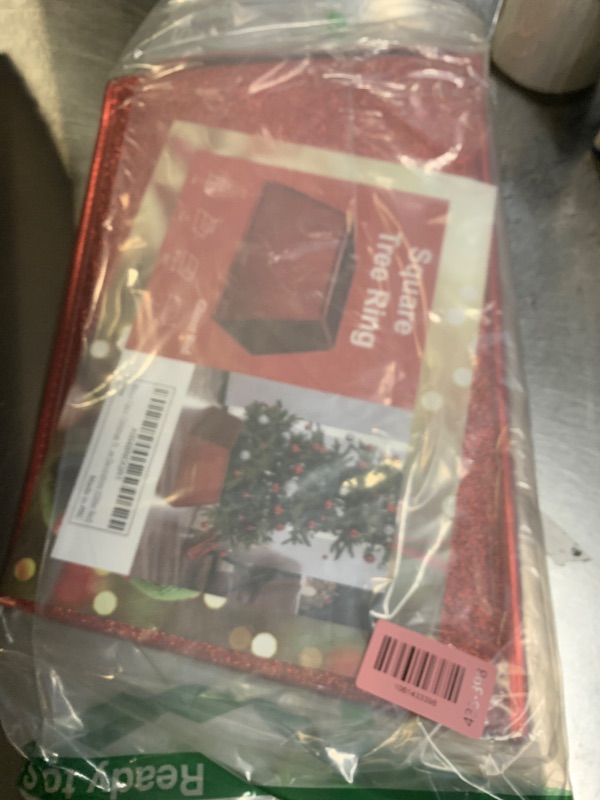 Photo 1 of Blissun Fabric Christmas Collar, Square Tree Ring, Glittering Willow Skirt for Christmas Decorations (Glitter Red)