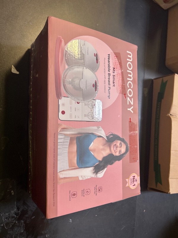 Photo 1 of Momcozy M5 Smart APP Controlled Wearable Breast Pump, Hands-Free Wireless Electric Pump, 3 Modes 9 Suction Levels, BPA-Free, Portable Lightweight, 24mm Flange, 2-Pack Quill Gray