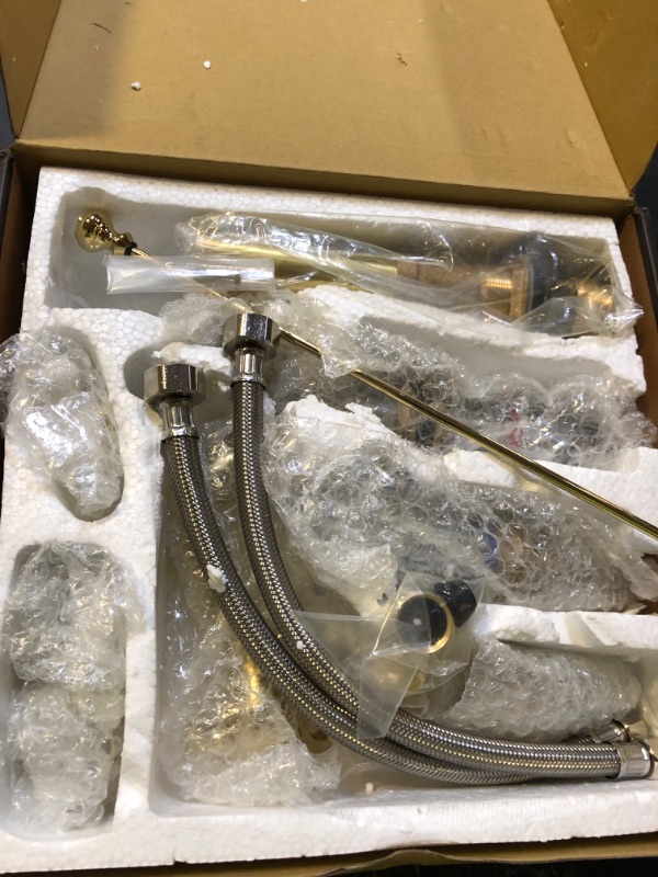Photo 1 of Kingston Brass KS3952PX Restoration Mini Widespread Lavatory Faucet with Porcelain Cross Handle, Polished Brass