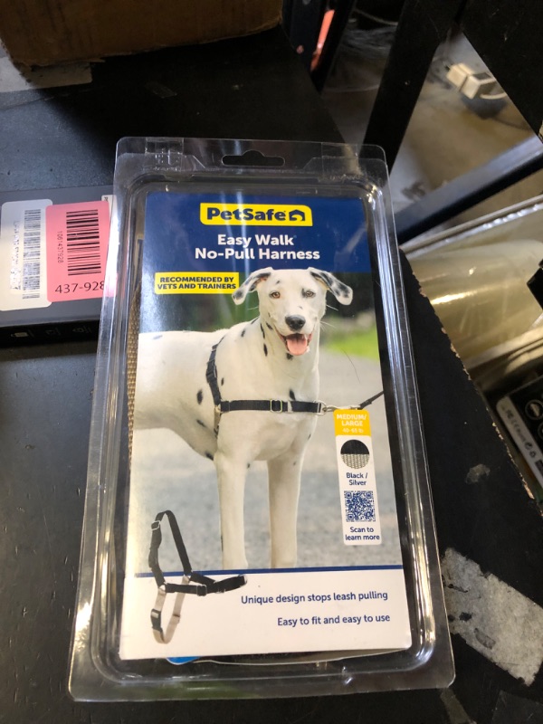 Photo 1 of PetSafe Easy Walk Harness for Dogs - Pull-Free Walks - Patented Martingale Loop Design - Front Chest Leash Attachment - Comfort Straps - Breathable Harness Design - Medium/Large, Black/Silver