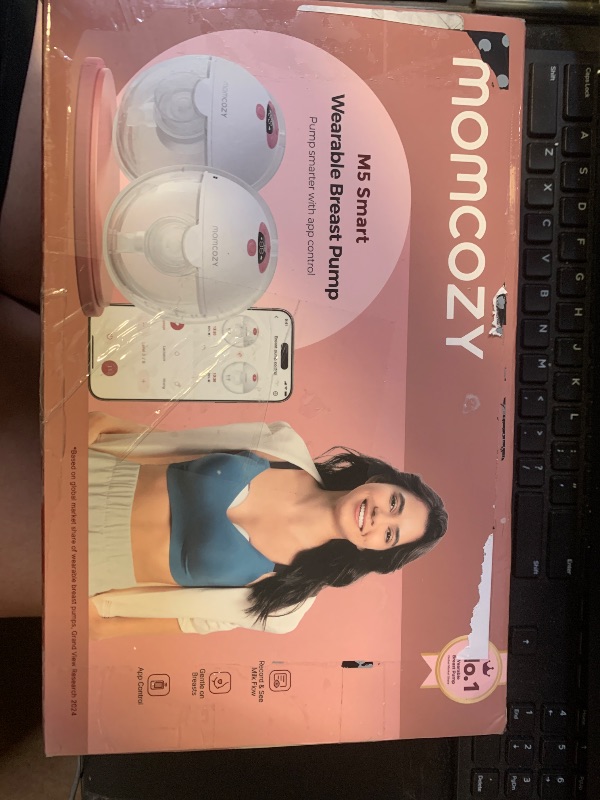 Photo 1 of Momcozy M5 Smart APP Controlled Wearable Breast Pump, Hands-Free Wireless Electric Pump, 3 Modes 9 Suction Levels, BPA-Free, Portable Lightweight, 24mm Flange, 2-Pack Quill Gray