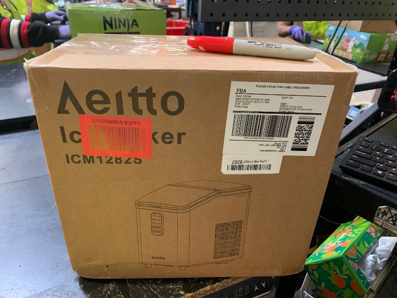 Photo 1 of Aeitto Ice Maker Countertop 26lbs/24H, Ice Machine 8 Ice Cubes Ready in 6 Mins, 2 Sizes of Bullet Ice Portable Ice Makers with Basket & Scoop, Auto Self-Cleaning for Home/Kitchen/Office Stainless