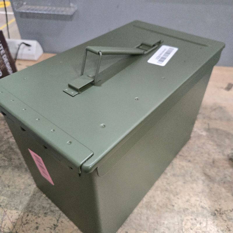 Photo 1 of **LID NOT SECURE** YSKMLOLP Ammo Can&Ammo case Storage Box,Lithium Battery Metal Storage Box,Fireproof/Waterproof/Airtight/Used for Lithium Battery and Ammo Storage (Green, 330 * 185 * 228mm)