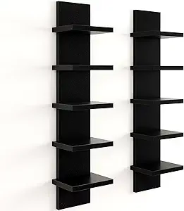 Photo 1 of *** only 1 not a set*** Fun Memories 5 Tier Wall Shelf Unit, Black Floating Shelves for Storage - Vertical Column Tower Design, Lack Wall Shelf Space Saving Organizer for Bedroom, Living Room, Home Decor