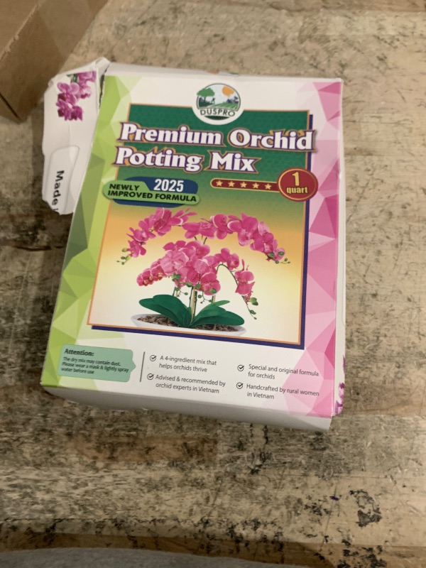 Photo 1 of [Upgraded] DUSPRO Orchid Potting Mix for Repotting with Forest Moss, Pine Bark, Perlite & Pumice, Orchid Bark Potting Mix, Orchid Repotting Soil, Drainage Indoor Potting, Orchid Pot Not Included,1 QRT