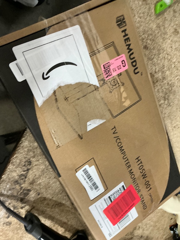 Photo 1 of **MISSING HARDWARE** Hemudu Single LCD Computer Monitor Free-Standing Desk Stand Riser for 13 inch to 32 inch Screen with Swivel, Height Adjustable, Rotation, Holds One (1) Screen up to 77Lbs(HT05W-001) White