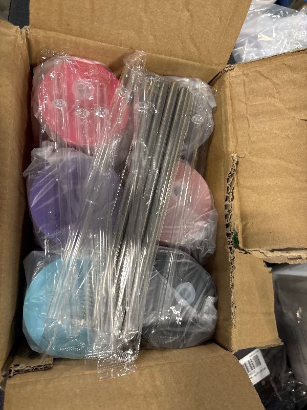 Photo 1 of 16oz Plastic Mason Jars, 6Pack Mason Drinking Acrylic Cups with Plastic Lids and Stainless Steel Straws Iced Coffee Cups Shatterproof Unbreakable Tumblers for Smoothies, Beer, Coffee, Jelly Color