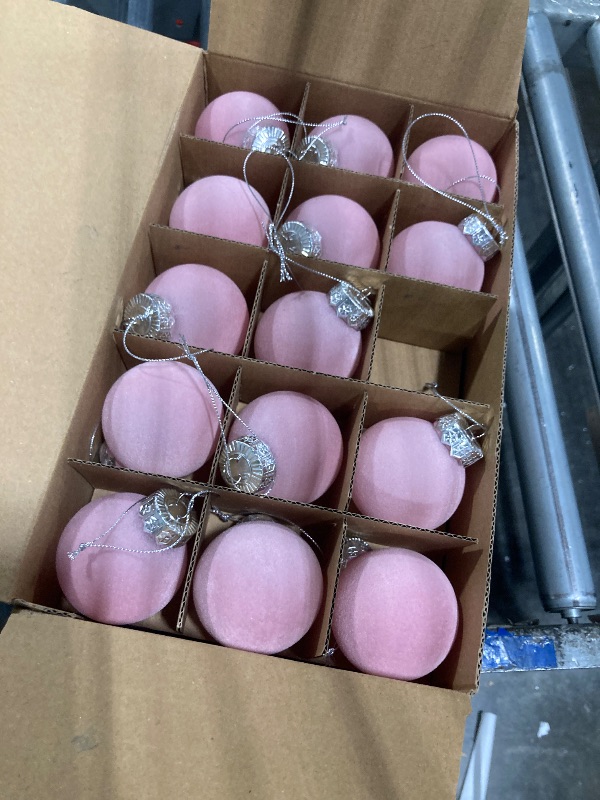 Photo 1 of **missing one***30 Pcs Pink Velvet Christmas Balls,2.36 Inch Flocked Ornaments Christmas Tree Ball,Flocked Ornaments Shatterproof Plastic Xmas Balls for Family Holiday Wedding Party Xmas Hanging Decoration