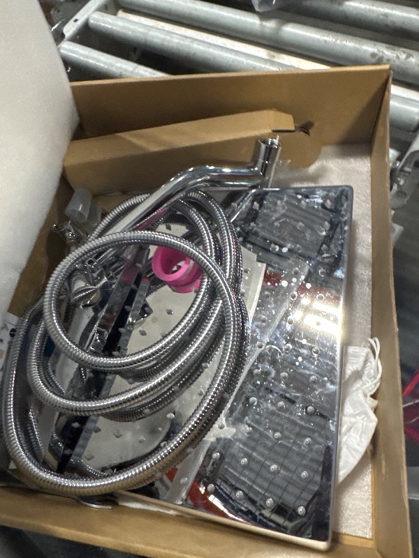 Photo 1 of ** VERY USED ** All Metal 12 Inch Rain Shower Head with Handheld Built-in Power Wash Mode, High Pressure Waterfall Rainfall Square Shower Heads with 16" Adjustable Extension Arm, Dual Showerhead(Chrome)