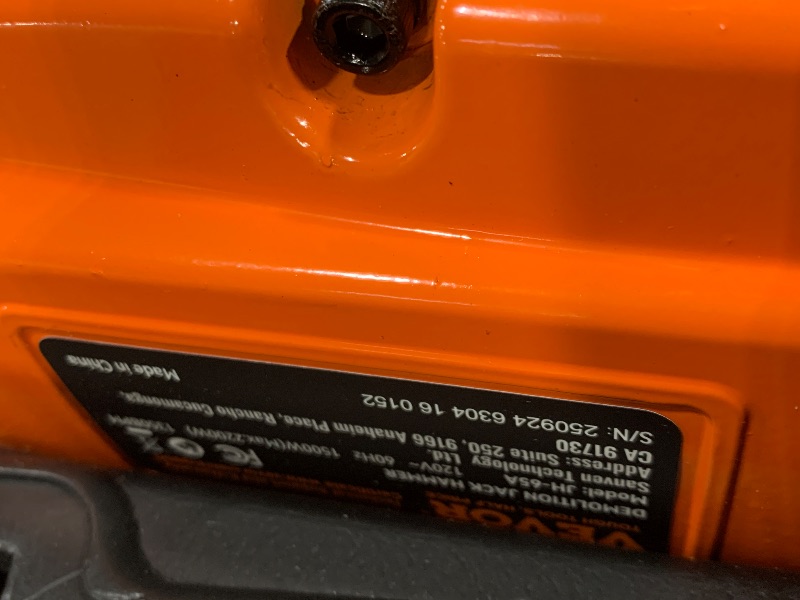 Photo 1 of ** MANUAL AND HAEDWARE INCLUDED** VEVOR Demolition Jack Hammer, MAX 2200W Electric Jackhammer Heavy Duty, 1400 BPM Concrete Breaker 4pcs Chisels Bit Chipping W/Case, Gloves