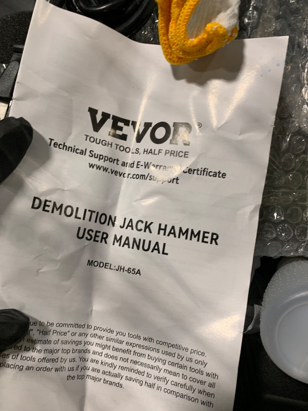 Photo 1 of ** MANUAL AND HAEDWARE INCLUDED** VEVOR Demolition Jack Hammer, MAX 2200W Electric Jackhammer Heavy Duty, 1400 BPM Concrete Breaker 4pcs Chisels Bit Chipping W/Case, Gloves