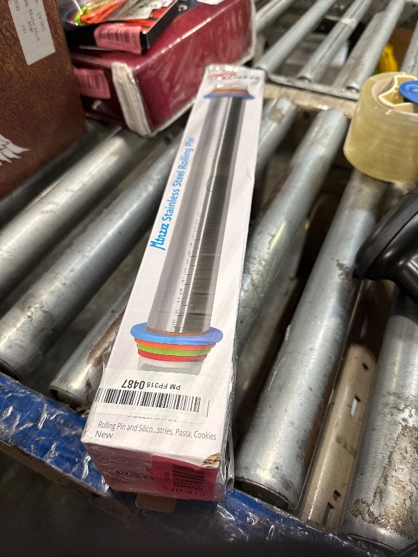 Photo 1 of ***Mat missing**Rolling Pin and Silicone Baking Pastry Mat Set, Stainless Steel Dough Roller, Rolling Pins with Adjustable Thickness Rings, for Baking Fondant, Pizza, Pie, Pastries, Pasta, Cookies