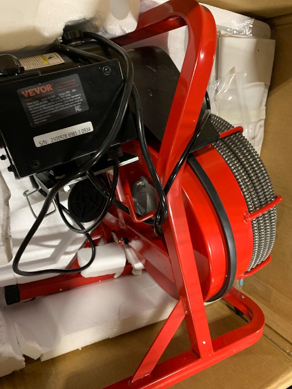Photo 1 of *USED*
VEVOR Drain Cleaner Machine 75FT x 1/2 Inch, Sewer Snake Auger Manual Feed, 370W Electric Drain Cleaning Machine with 4 Cutters & Air-activated Foot Switch for 2" to 4" Pipes
