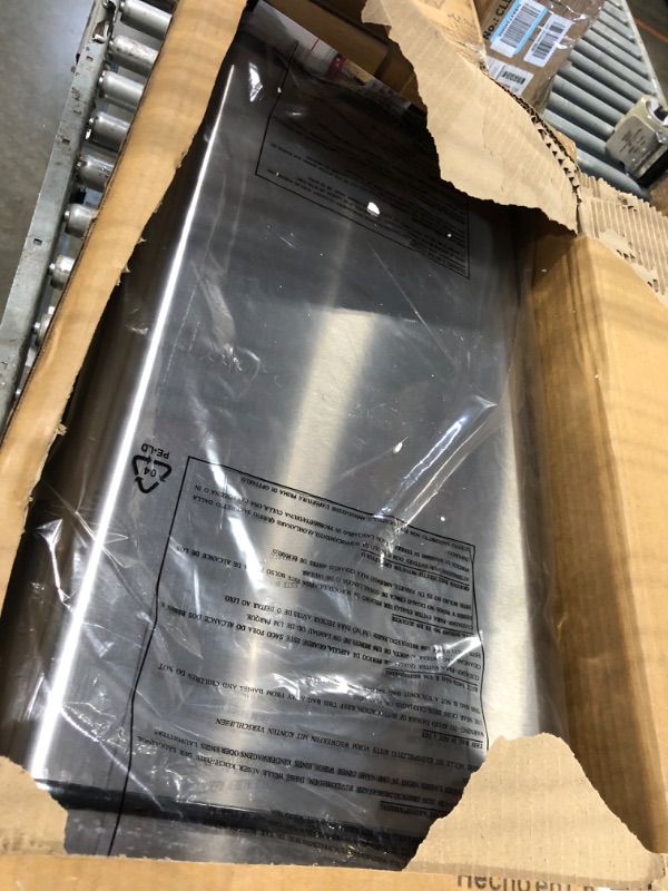 Photo 1 of **MISSING PARTS**
NO ADAPTER
 50 Liter / 13 Gallon Kitchen Trash Can with AC Adapter, Lid & Odor Filter – Motion Sensor Stainless Steel Garbage Bin for Home, Office, or Garage – Slim, Large Capacity Design