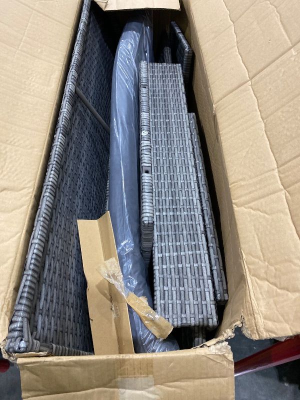 Photo 1 of **1 BOX, UNKNOWN MISSING PIECES**Wisteria Lane 4 Piece Patio Furniture Set, Wicker Outdoor Patio Conversation Furniture Set, All Weather Outdoor Patio Sofa with Cushion and Glass Table, Gray Wood