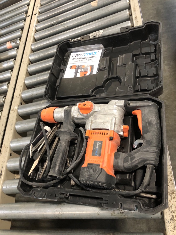 Photo 1 of 1-1/4 Inch SDS-Plus 13 Amp Heavy Duty Rotary Hammer Drill with Safety Clutch 3 Functions, Vibration Control, for Floor Tile Removal, Concrete Breaker, Including Grease, Chisels & Drill Bits
