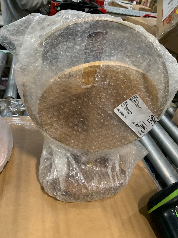 Photo 1 of **PARTIAL SET**
Deco 79 Wood Abstract Handmade Decorative Sculpture Live Edge Slab Home Decor Statues with Gold Metal Rings, 1 Accent Figurine 14", 11"H, Brown