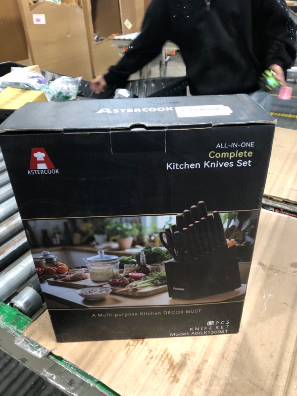 Photo 1 of ***missing pieces*** Knife Set, Astercook 15 Pcs Dishwasher Safe Kitchen Knife Set with Built-in Sharpener, High Carbon German Stainless Steel Black Knife Block Set