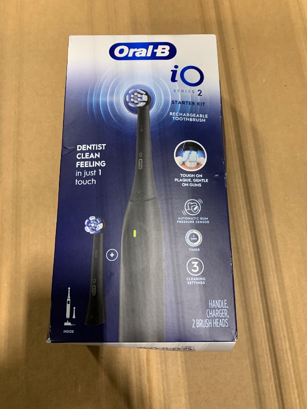 Photo 1 of *** 1 RECHARGEABLE BRUSH *** Oral-B iO Series 2 Rechargeable Electric Powered Toothbrush Starter Kit, Night Black with 2 Brush Heads - Automatic Pressure Sensor to Protect Gums - 3 Modes - 2 Min Timer