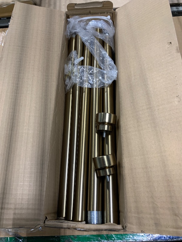 Photo 1 of ***THE FOUNDATIONS ARE MISSING*** Warm Gold Curtain Rods for Windows 66 to 120 Inches Adjustable Length Heavy Duty 1" Diameter Brass Window Curtain Rod with Solid Metal Finials for Outdoor Farmhouse Bedroom Kitchen Living Room