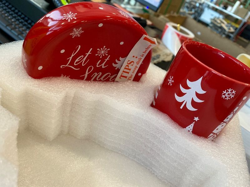 Photo 1 of *PARTIAL SET*
Christmas Bathroom Accessories Set, 4-Piece Ceramic Bathroom Accessory Set Include Lotion Dispenser, Toothbrush Holder Tumbler, and Soap Dish (White)