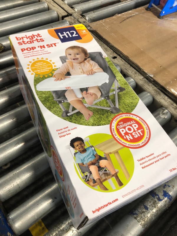 Photo 1 of ***CORRECT ITEM***Bright Starts Pop 'N Sit Portable Booster, Indoor/Outdoor Use, Floor Seat with Feeding Tray, Grey, 6 Mos - 3 Yrs