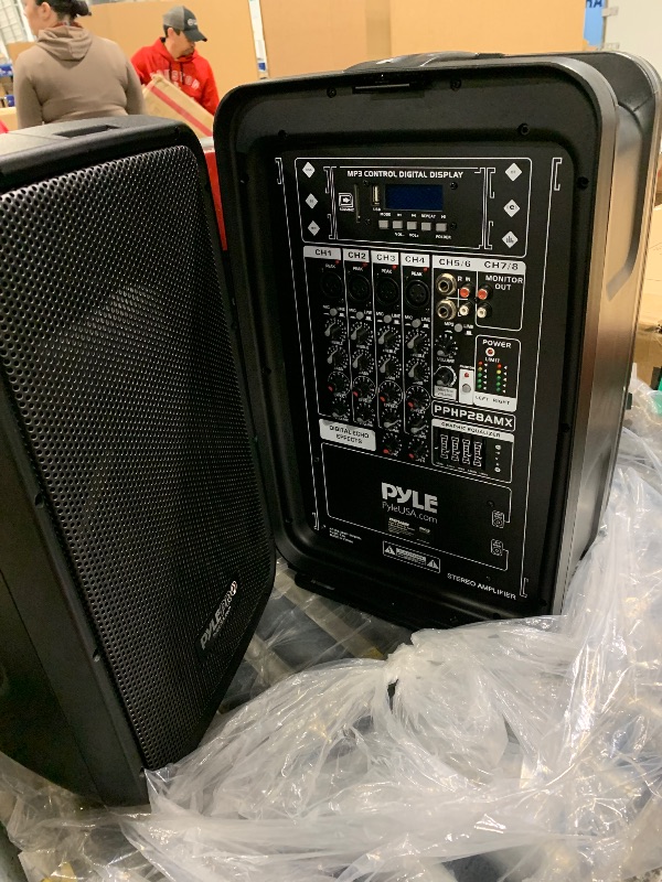 Photo 1 of ****electrical connector cable is missing***

Pyle PA Speaker DJ Mixer Bundle - 300 W Portable Wireless Bluetooth Sound System w/ USB SD XLR 1/4" RCA Inputs - Dual Speaker, Mixer, Microphone, Stand, Cable - Home/Outdoor Party - PPHP28AMX,Black