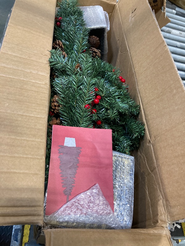 Photo 1 of ** DOES NOT LIGHT UP/**
2 Pack 4 Ft Artificial Christmas Entrance Tree in Fake Wooden Box Base with 60 LEDs Warm White Light Timer Waterproof Battery Box Operated 140 Branches 14 Pinecone 12 Berries Xmas Decor for Door Porch