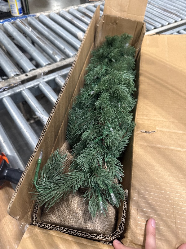 Photo 1 of ***SIMILAR PRODUCT**** Tree Company 4 ft Pre-Lit Kensington Mini Artificial Christmas Tree, 150 Clear Lights, 154 Tips, Burlap Base, Green
