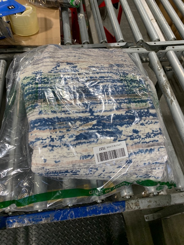 Photo 1 of SIILOOM 5' Round Rug Washable Rug for Entryway, Navy Blue Gray Neutral Multi Soft Non-Slip Area Rugs Modern Abstract Low-Pile Carpet, Neutral Vintage Circle Rugs for Living Room Dining Bedroom Foyer