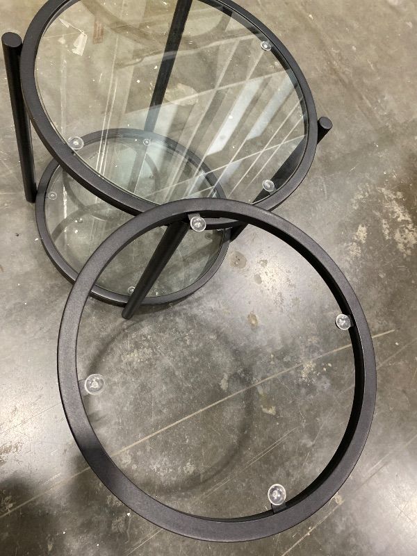 Photo 1 of *USED*
Curlaky Round Glass Coffee Table - 4 Tier Coffee Tables for Living Room with Rotating Top, Circle Coffee Table with Storage, Modern Clear Center Table with Metal Frame for Small Space, Office, Black