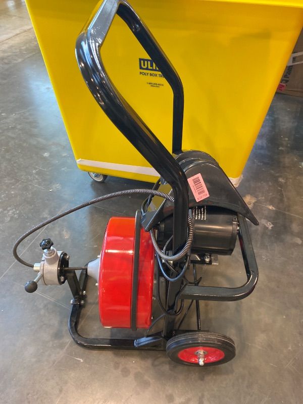 Photo 1 of **MAJOR DAMAGE** **PARTS ONLY**
GarveeTech Auto Feed 100 ft x 3/8 in Drain Cleaner Machine with 370W Motor, Portable Sewer Snake Auger with 8 Cutters & Air-Activated Foot Switch, Fits 1 in to 4 in Pipes, Black & Red