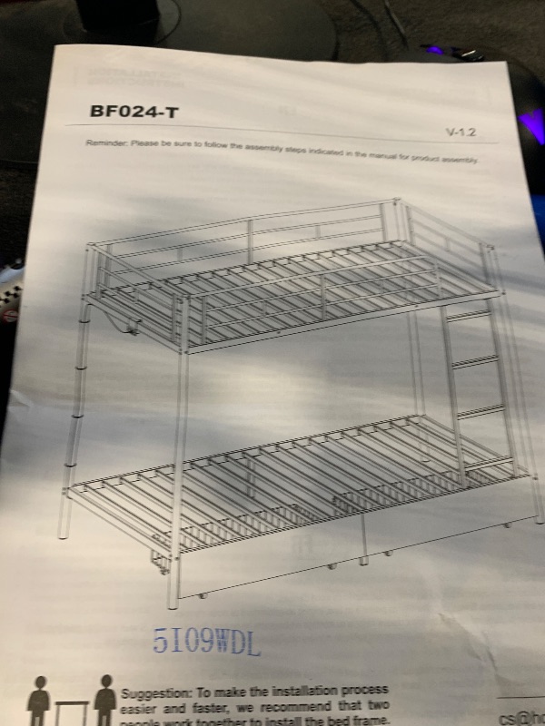 Photo 1 of ****SIMILAR ITEM******* Twin Over Twin Metal Bunk Bed with LED Lights, USB Charging Station, 2 Drawers, Guard Rails & Ladder – No Box Spring Needed, Easy Assembly, Black