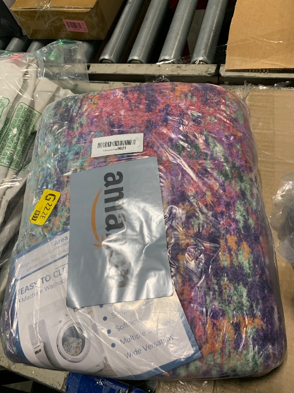 Photo 2 of RELEANY Washable Area Rugs 5'x7' Non-Slip Modern Abstract Soft for Living Room Entryway Bedroom Nursery, Print Pattern, Purple Orange Blue Green Rust Red Colorful