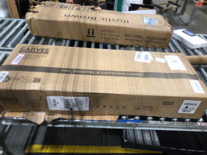 Photo 1 of ***** MISSING MANUAL AND HARWARE *********** Coffee Bar Cabinet with LED Light, 72 in Tall Farmhouse Coffee Bar Hutch with Storage, Sideboard Buffet Cabinet with Microwave Stand/Glass Shelf/6 Hooks/3 Drawers for Kitchen Living Dining Room, White