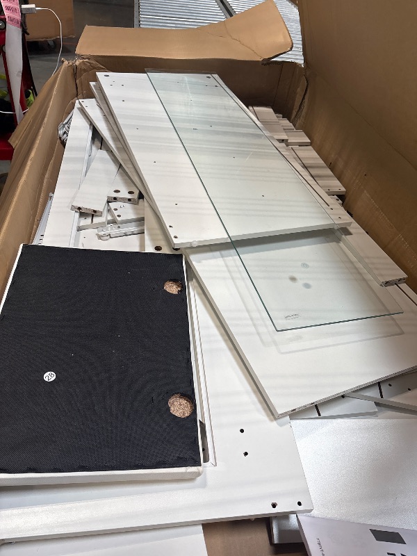 Photo 1 of **** SOME HARD WARE MAY BE MISSING OR LOOSE IN BOX ******** DWVO Makeup Vanity with LED Mirror and Charging Ports, 10-Drawer Vanity Set with Glass Top, Hair Dryer Holder, 3 Adjustable Light Colors, and Hidden Storage Stool