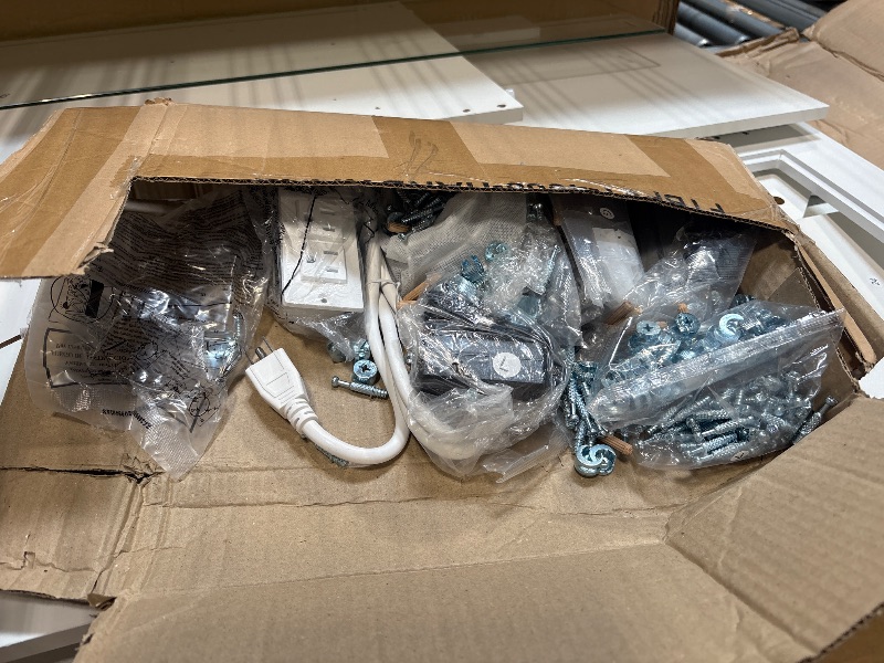 Photo 1 of **** SOME HARD WARE MAY BE MISSING OR LOOSE IN BOX ******** DWVO Makeup Vanity with LED Mirror and Charging Ports, 10-Drawer Vanity Set with Glass Top, Hair Dryer Holder, 3 Adjustable Light Colors, and Hidden Storage Stool